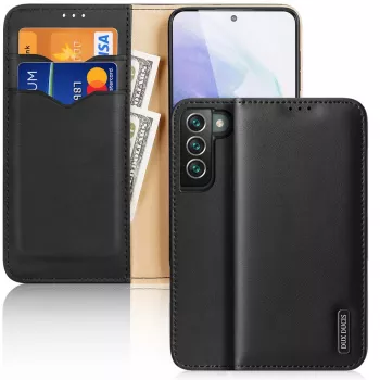 Dux Ducis Hivo Ledertasche mit Klappe, Naturleder-Brieftasche für Karten und Dokumente, Samsung Galaxy S22+ (S22 Plus), Schwarz