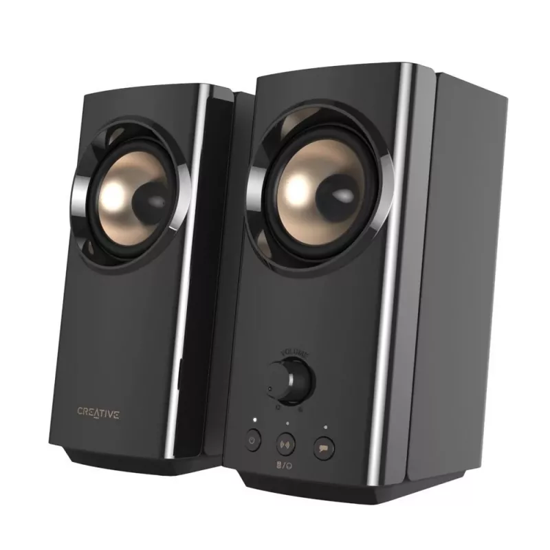 CREATIVE T60 2.0 Kompakte Hi-Fi Desktop-Lautsprecher mit klarem Dialog und Surround durch Sound Blaster SmartComms Kit, USB-C Audio-, Mikrofon- und Headset-Anschlüsse B