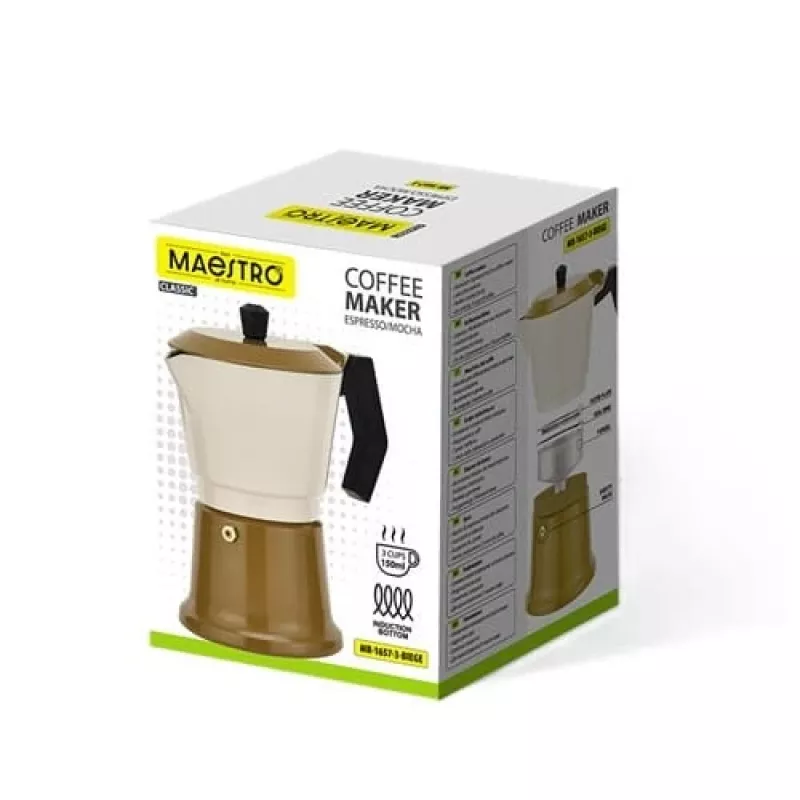 Aluminium-Herd-Mokkakanne Maestro MR-1657-3-BEIGE – 3-Tassen-Espressokocher, beige