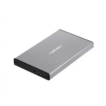 Externes HDD/SSD-Gehäuse NATEC Rhino GO — 2,5 Zoll SATA, 9,5 mm, USB 3.0, Aluminium, grau, bis zu 4 TB