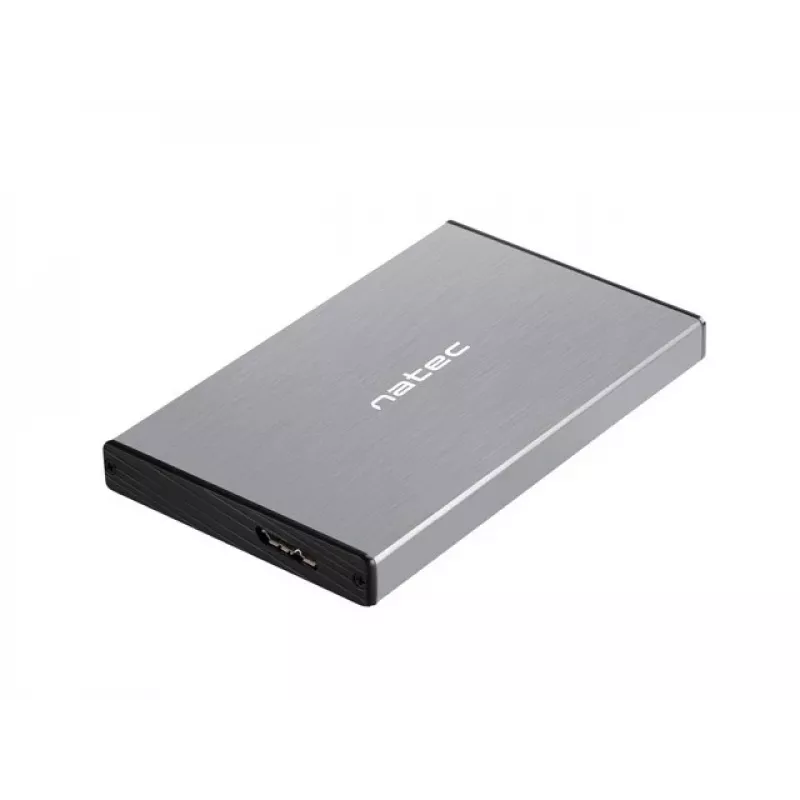 Externes HDD/SSD-Gehäuse NATEC Rhino GO — 2,5 Zoll SATA, 9,5 mm, USB 3.0, Aluminium, grau, bis zu 4 TB
