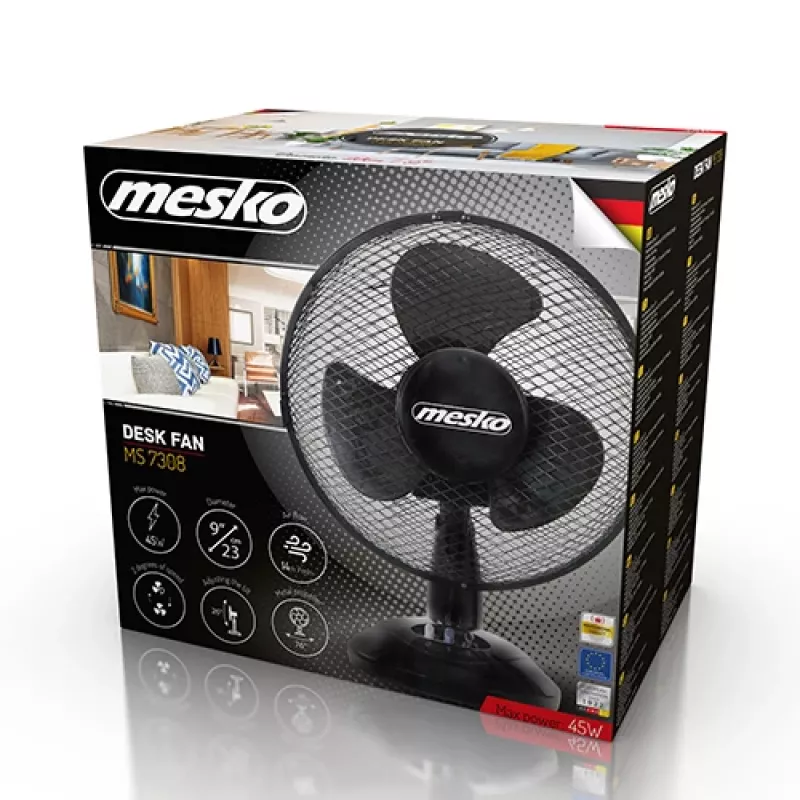 Mesko | Ventilator | MS 7308 | Tischventilator | Schwarz | Durchmesser 23 cm | Anzahl Geschwindigkeiten 2 | Oszillation | 30 W | Nein