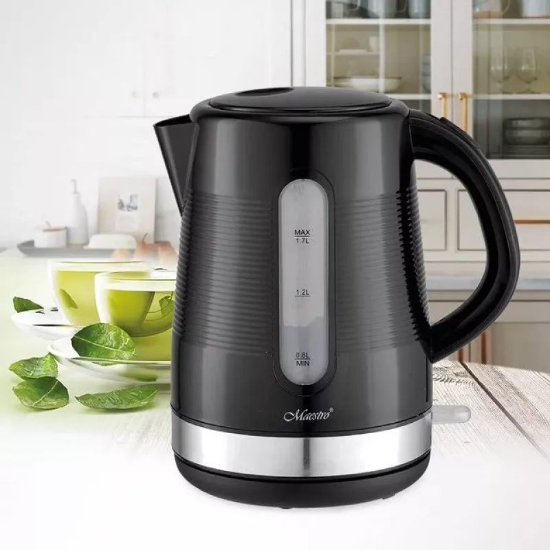 Wasserkocher Maestro 1,7 L 2200 W Schwarz — Kunststoffgehäuse, Tastendeckel, ergonomischer Griff