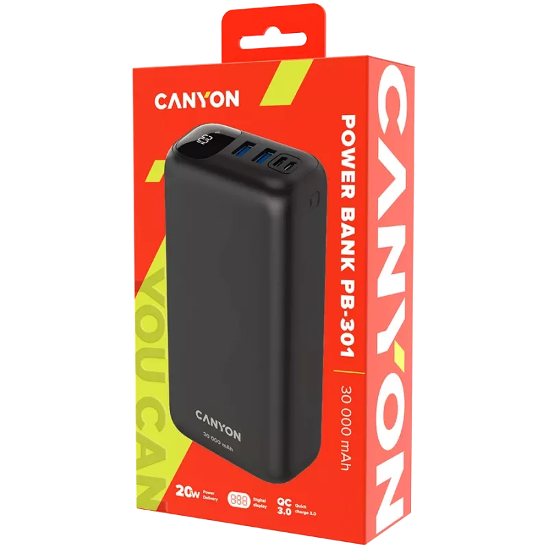 Canyon Powerbank PB-301 30000 mAh PD/QC/Display schwarz Retail