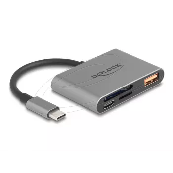 Delock 91016 USB-C Kartenleser für SD- und microSD-Karten mit USB-A-Port und USB-C PD