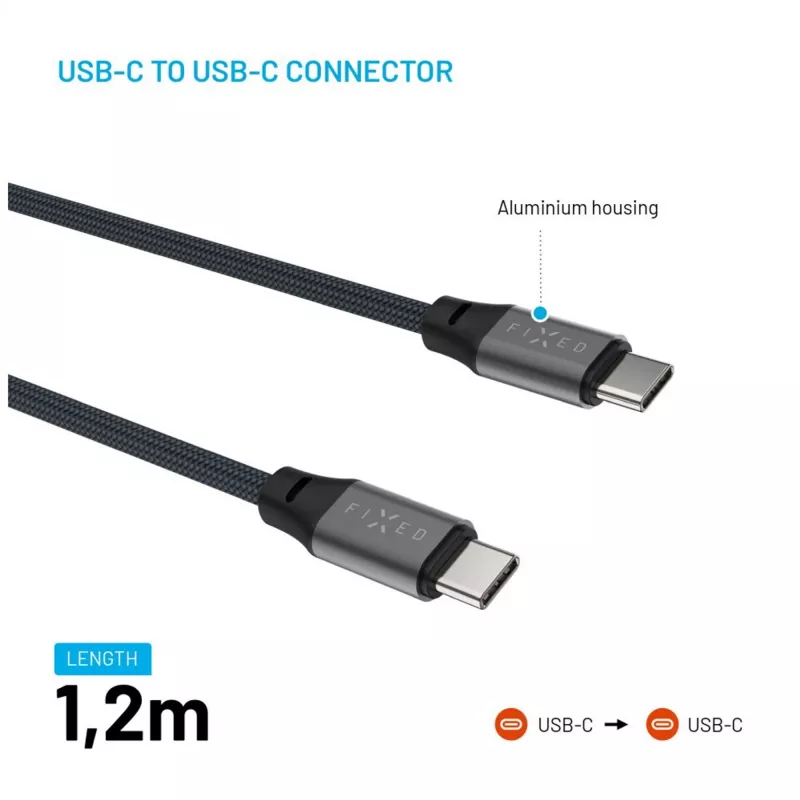USB-C auf USB-C Magnetisches Geflochtenes Kabel FIXED FIXDBM-CC12-GR, USB 2.0, 1,2 m, grau