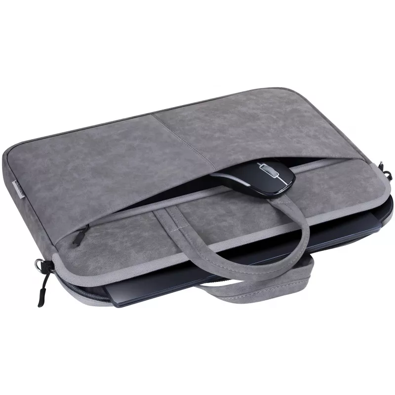 Toploader-Tasche DEFENDER Solid für 15,6-Zoll-Laptops, Polyurethan, grau, Tragegriff, abnehmbarer Schultergurt