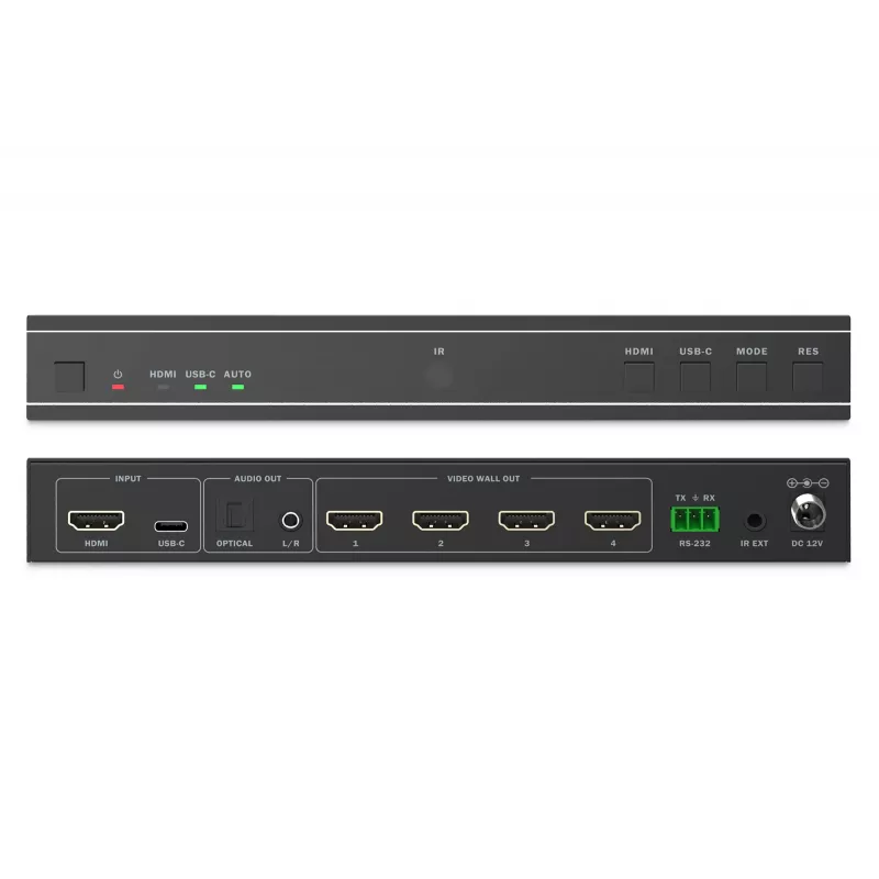 Video Wall Controller DIGITUS DS-55358 – 4 Displays, bis zu 4K (3840×2160) @30Hz, DisplayPort 1.2a, Metallgehäuse, Tastensteuerung