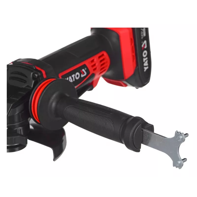Winkelschleifer YATO YT-82826, 18V Li-Ion 2Ah, 125 mm Scheibe, 10.000 U/min, M14-Gewinde, werkzeuglos verstellbare Schutzhaube