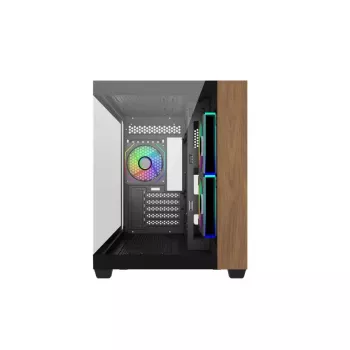 PC-Gehäuse Cooler Master Elite 481 Wood — Dual-Chamber mATX mit natürlichem Holzdesign und zwei Tempered-Glass-Panels