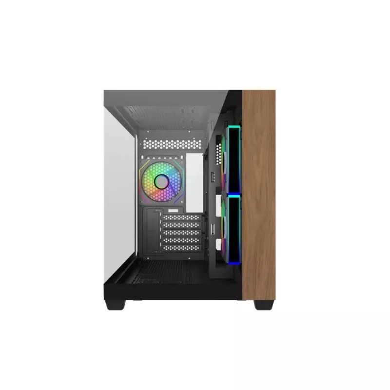 PC-Gehäuse Cooler Master Elite 481 Wood — Dual-Chamber mATX mit natürlichem Holzdesign und zwei Tempered-Glass-Panels