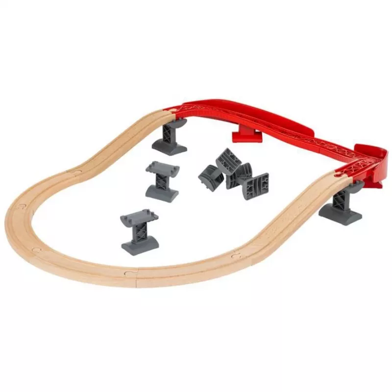 World Schienenpaket Berg und Tal, Eisenbahn Holz/Rot, 16-teilig