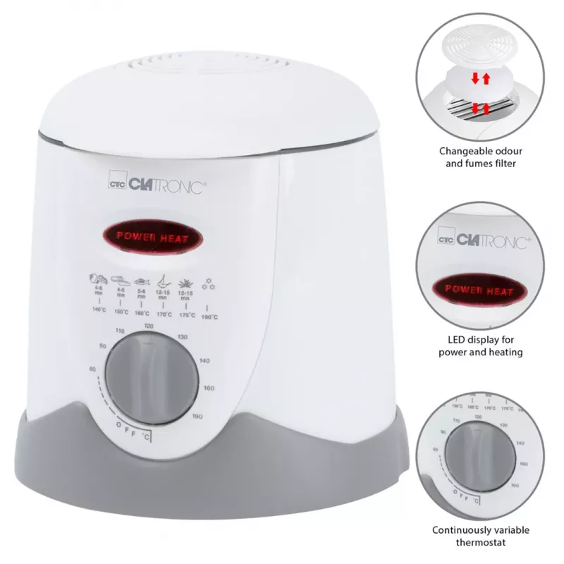 Clatronic FFR 2916 Single 1 L Standgerät 900 W Fritteuse Grau, Weiß