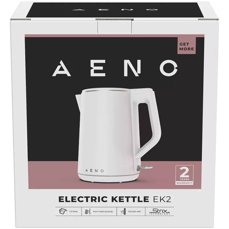 AENO Wasserkocher EK2: 1850-2200W, 1,5L, Strix, Doppelwandig, Nicht heizender Körper, Automatische Abschaltung, Trockengehschutz