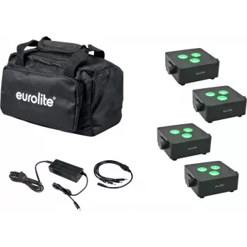 LED-Flachlicht-Set EUROLITE 4x AKKU IP 3 — 4 batteriebetriebene Flachleuchten, wiederaufladbar