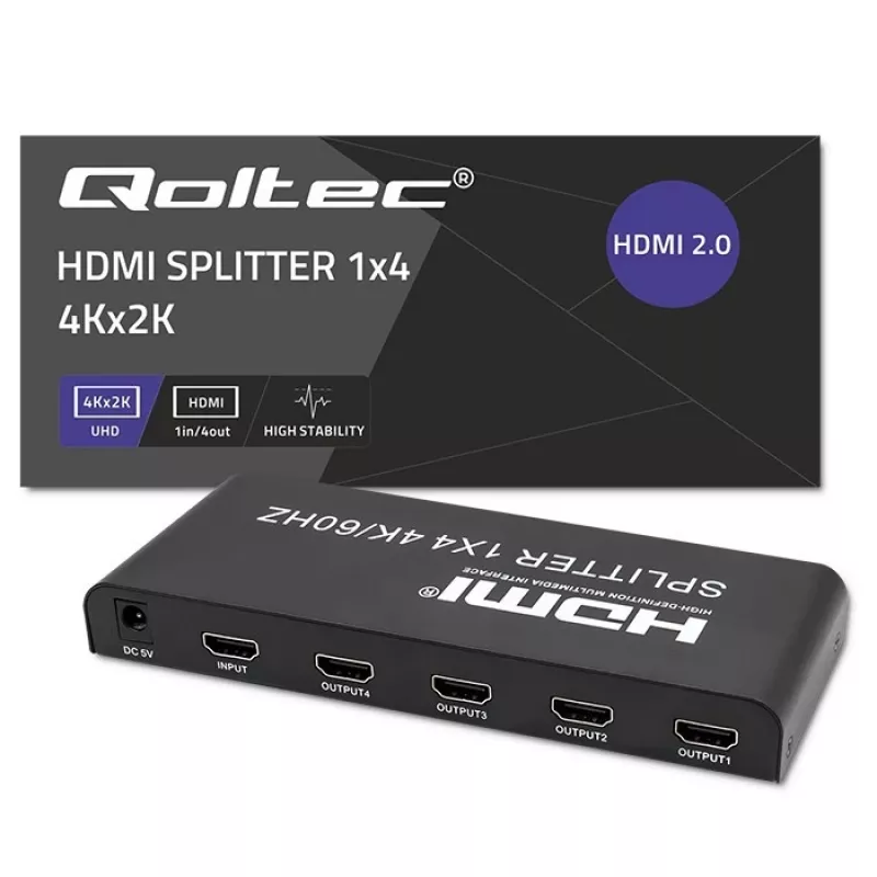 Qoltec 51799 Aktiver HDMI-Splitter 4 x HDMI 4K x 2K | 6 Gb/s | 60 Hz