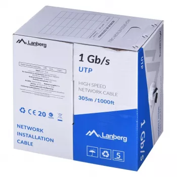 Netzwerkkabel LANBERG LCU6-10CC-0305-BK U/UTP Cat6 305 m, 23 AWG, CCA, 250 MHz, schwarz