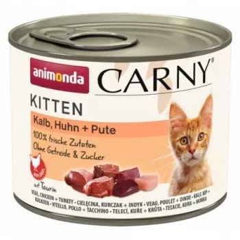 Nassfutter für Katzen animonda Carny Kitten — Kalb, Huhn & Truthahn, 200 g
