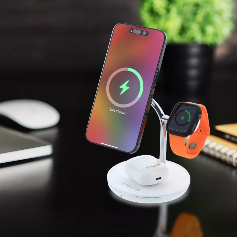 Kabelloser Tischlader Tellur TLL151391 3in1 MagSafe Schnellladung für Smartphone, Uhr und Ohrhörer