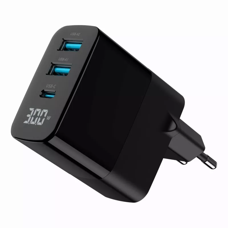 Gembird TA-UC-PDQC30LCD-BK-02 Ladegerät für Mobilgeräte Universal Schwarz AC Schnellladung Innenbereich