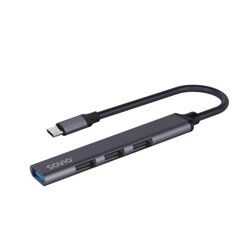 USB 3.0 4-Port Schnittstellen-Hub SAVIO AK-71 mit USB-C Host, 5000 Mbit/s, 2 Jahre Garantie