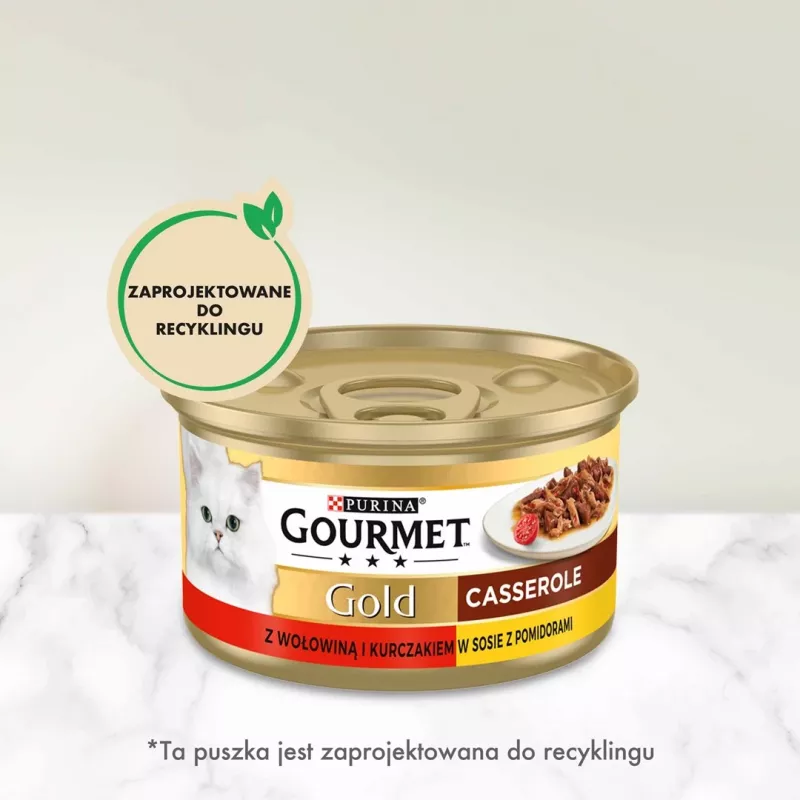 Nassfutter für Katzen Gourmet (Purina) Gold 85 g – ausgewachsen, Rind & Huhn