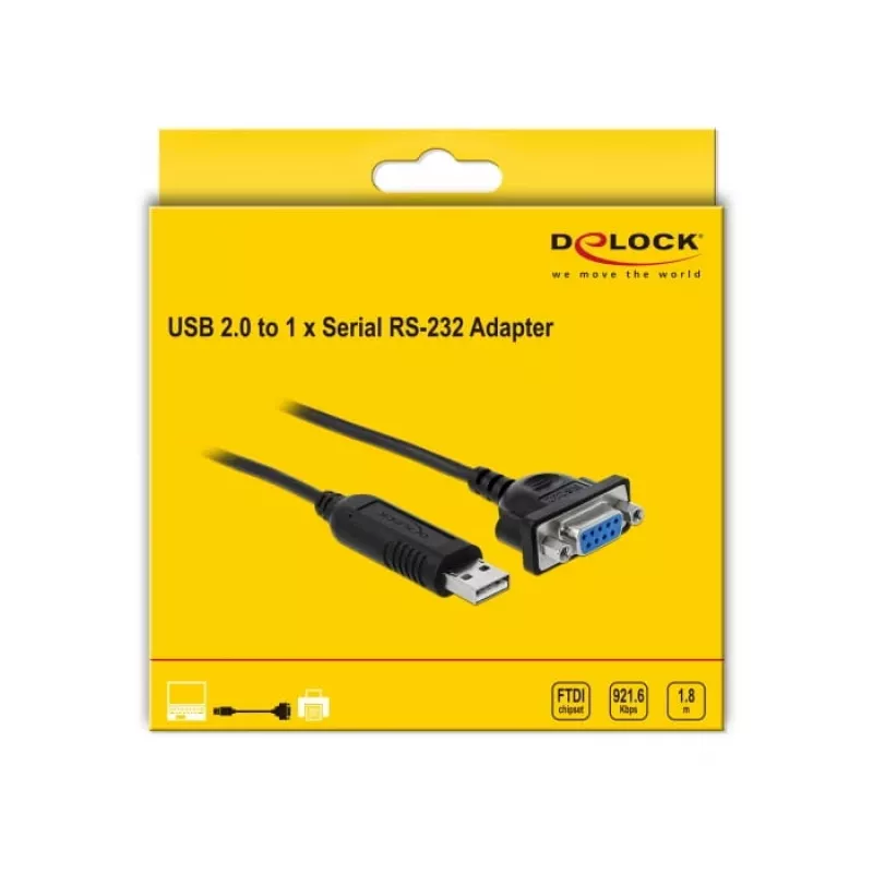 Serielles Kabel DeLOCK 66281 Schwarz 1,8 m RS-232 USB Typ-A