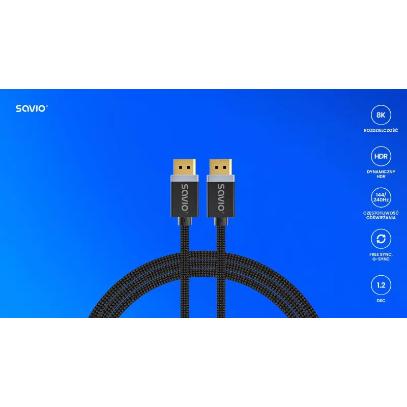 SAVIO DISPLAYPORT (M) - DISPLAYPORT (M) KABEL, V1.4, 3 m, CL-176