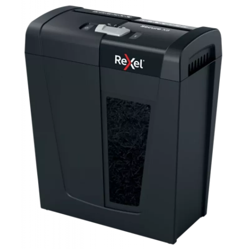 Aktenvernichter REXEL Secure X8 — Kreuzschnitt P-4, 4x40 mm, Kapazität 8 Blatt, 14 l Auffangbehälter, schwarz