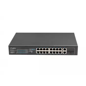 Unmanaged Switch LANBERG RSFE-16P-2C-150 — 18-Port Gigabit, 16 PoE+/2 SFP, 150 W gesamt, 1U Rack, Metall, Schwarz