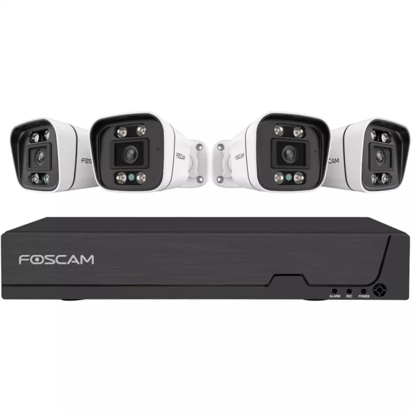 Foscam FNA108E-B4-2T Videoüberwachungssystem Weiß 4x 4K PoE Bullet-Kamera, 1x 8-Kanal NVR