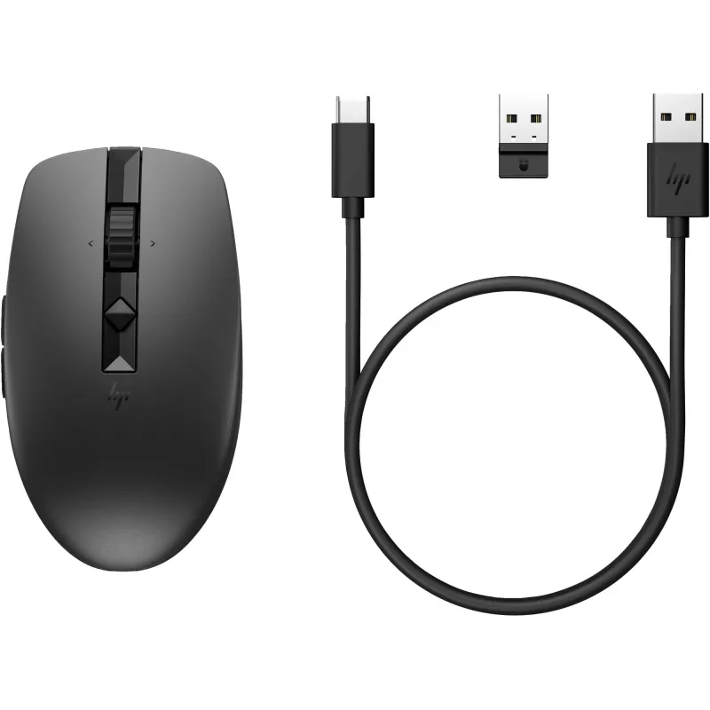 HP 710 Wiederaufladbare Stille Maus, Beidhändig, RF Wireless + Bluetooth, 3000 DPI, Schwarz