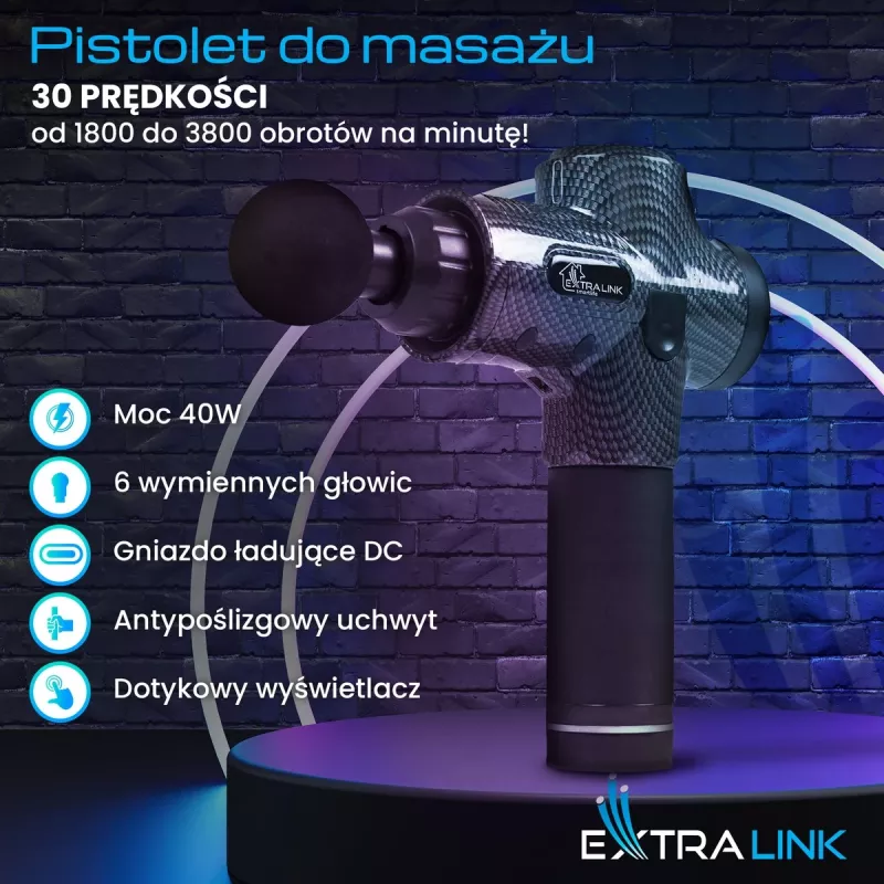 Massagepistole Extralink MSG-01-PRO 3800 U/min 6 Aufsätze