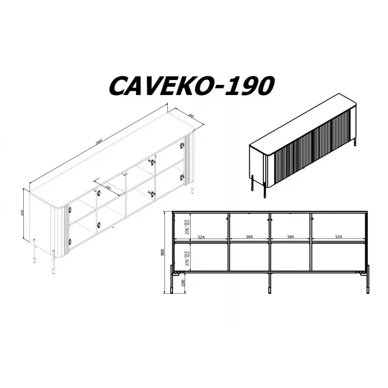 Cama VERA Kommode 190x40x80 Kaschmir matt