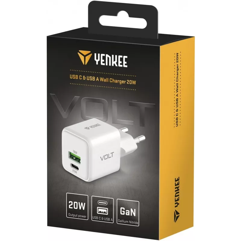 USB-C/A-Netzladegerät YENKEE YAC G38 20W 3A Power Delivery (USB‑C und USB‑A)