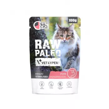 Nassfutter für Katzen VETEXPERT Raw Paleo Adult Sterilised Pork 100 g — Alleinfutter für sterilisierte ausgewachsene Katzen