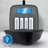Batterieladegerät everActive NC1000MV2 – Ni-MH 4-Schacht USB-C Ladegerät, 4 Zellen, 5V, schwarz, 110×99×38 mm