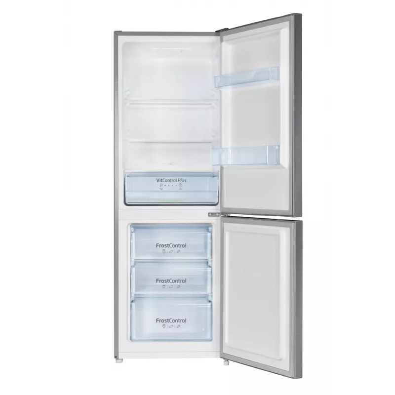 Kühl-Gefrierkombination AMICA FK2425.4UNTX(E) freistehend 277 L gesamt, Gefrierfach unten 74 L, Inverter, silber, 1593×540×550 mm
