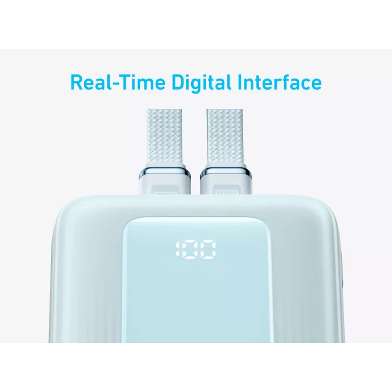 Anker Powerbank mit integriertem USB-C- und Lightning-Kabel | A1680031 | 10000 mAh | 30W | Blau