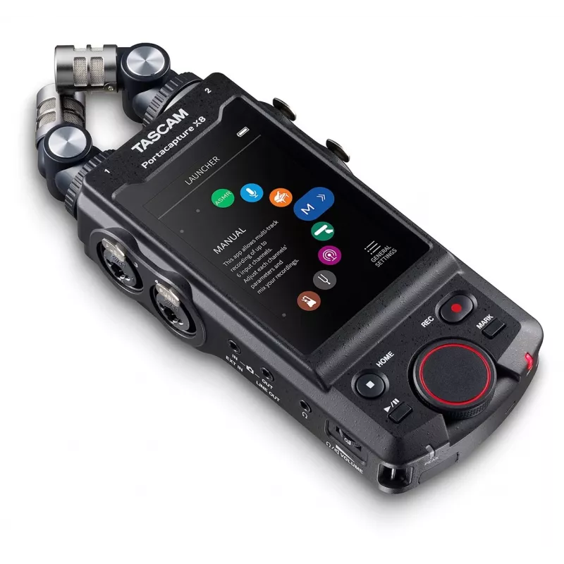 Tragbarer Mehrspur-Audio-Rekorder Tascam Portacapture X8 — 6-Kanal, 24/32-Bit, bis zu 96 kHz, 4 XLR/TRS-Combo-Eingänge, SD-Karte, USB-C, Batterie oder Netzteil
