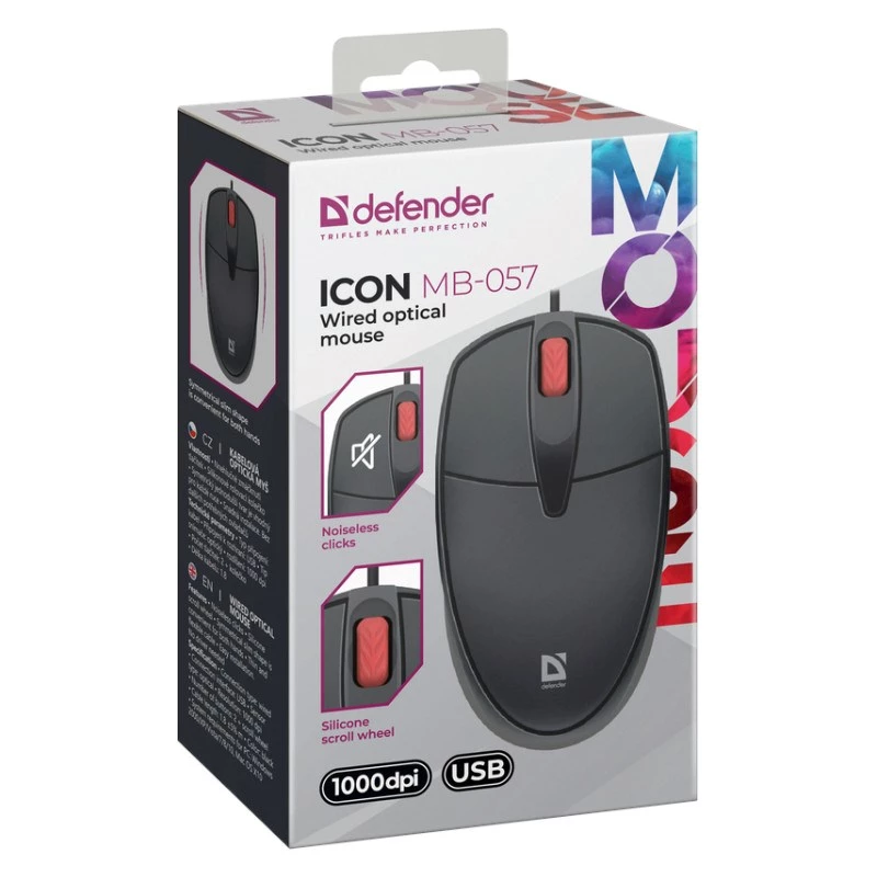 Maus DEFENDER ICON MB-057 OPTICAL 1000dpi 3P SCHWARZ STILLER KLICK
