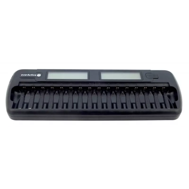 Batterieladegerät everActive NC-1600 — universelles DC-Ladegerät für Li-Ion, unterstützt 16 Zellen, kompatible Größen AA/AAA/C, schwarz, AC 100–240V 50–60Hz