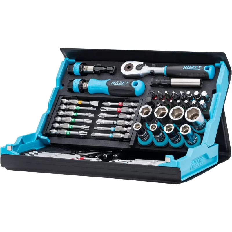 Steckschlüssel- und Bitsatz Hazet 2200SC-32 — 59-teilig, 1/4 Zoll Umschaltknarre, Schwarz/Blau