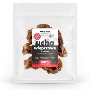 Hundesnack UNISZKI Middle Schweineohr 200 g – natürlicher Einkomponenten-Kauartikel aus Schwein, getreidefrei