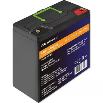 Qoltec 53702 LiFePO4 Lithium-Eisenphosphat-Akku | 12,8V | 24Ah | 307,2Wh | BMS