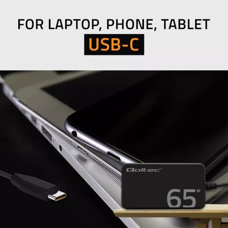 QOLTEC Ladegerät 65W GaN Super Fast schlank PD 5-20V 3,25A USB-C