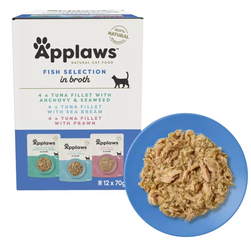 Applaws Fischauswahl Multipack in Brühe - Nassfutter für Katzen, 12 x 70 g