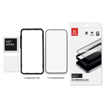 Montagerahmen für Schutzglas aus gehärtetem Glas von Crong für iPhone 17 (Modell CRG3DAGIP1763)