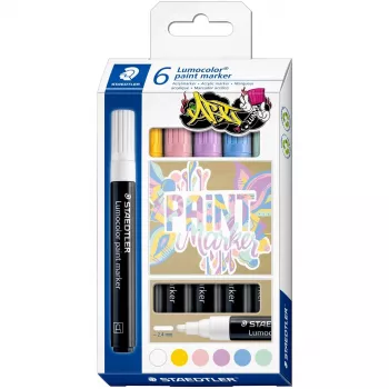 Marker-Set Staedtler Lumocolor 6 Pastellfarben — Acryltinte, Sortiment mit 6 Pastelltönen