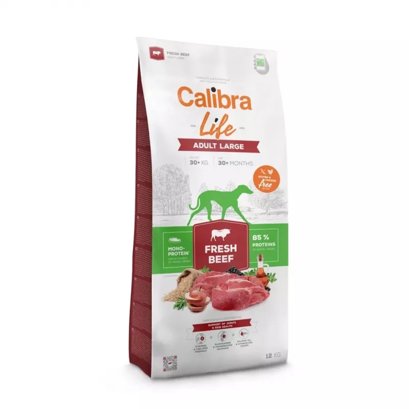 Trockenfutter für Hunde Calibra Life Adult Large Fresh Beef 12 kg — ausgewachsene große Rassen, 25–45 kg, 25% Protein, 14% Fett